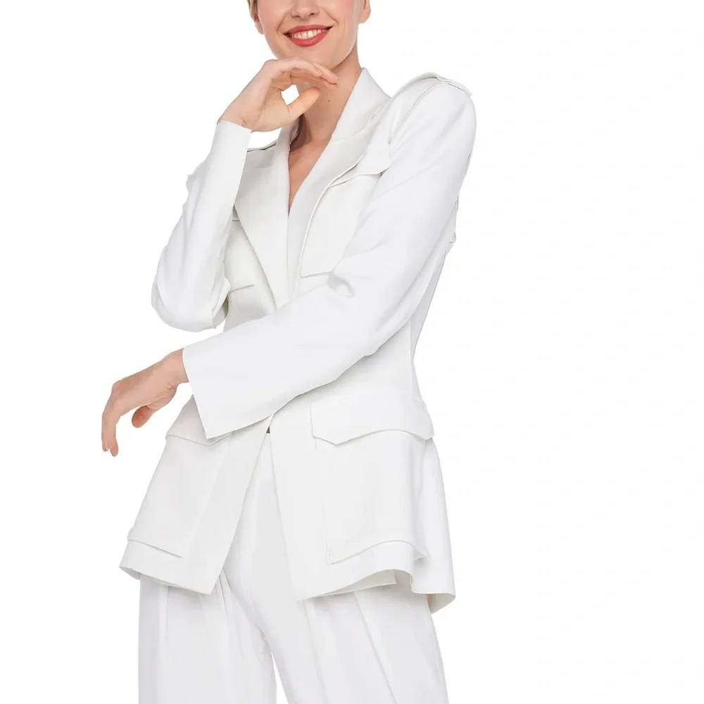 Norma Kamali Single Breasted Scuba Cargo Blazer, white, size S - Picture 8 of 15